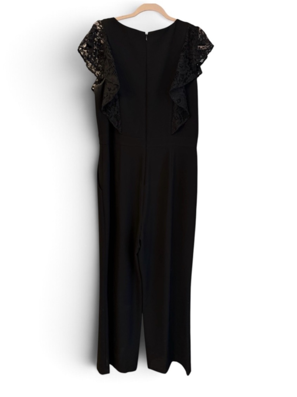 Tahari Black Lace Flutter-Sleeve Jumpsuit